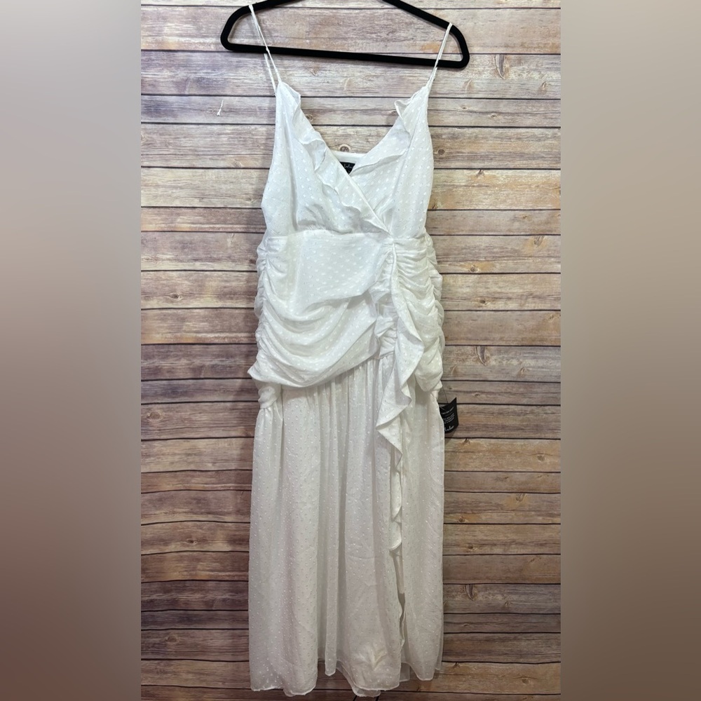 Lulu's Women White Swiss Dot Tiered Midi Dress Size Large